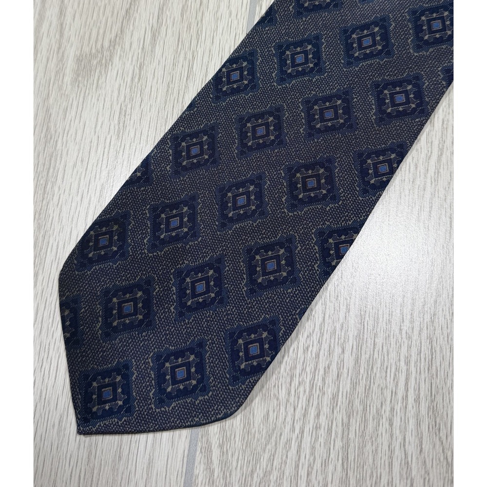 Giorgio Armani Tie Mens One Size Blue Geometric Jacquard Medallion 100% Silk